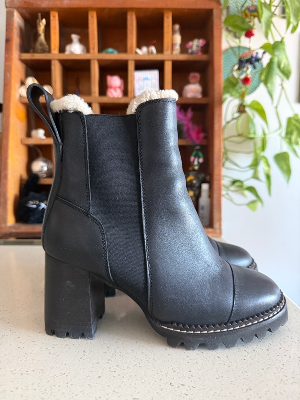 See by Chloe Lug Sole Shearling Lined Chelsea Boot